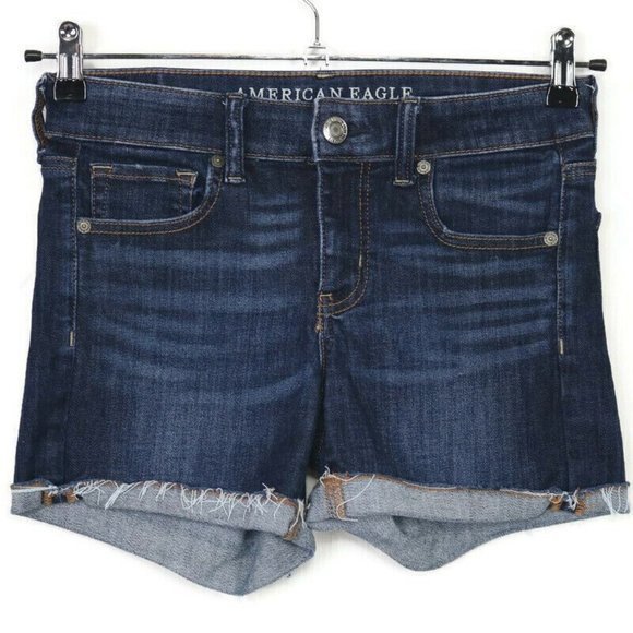 American Eagle Midi Next Level Stretch X Cut Off Jean Shorts 4‎ - Picture 1 of 11